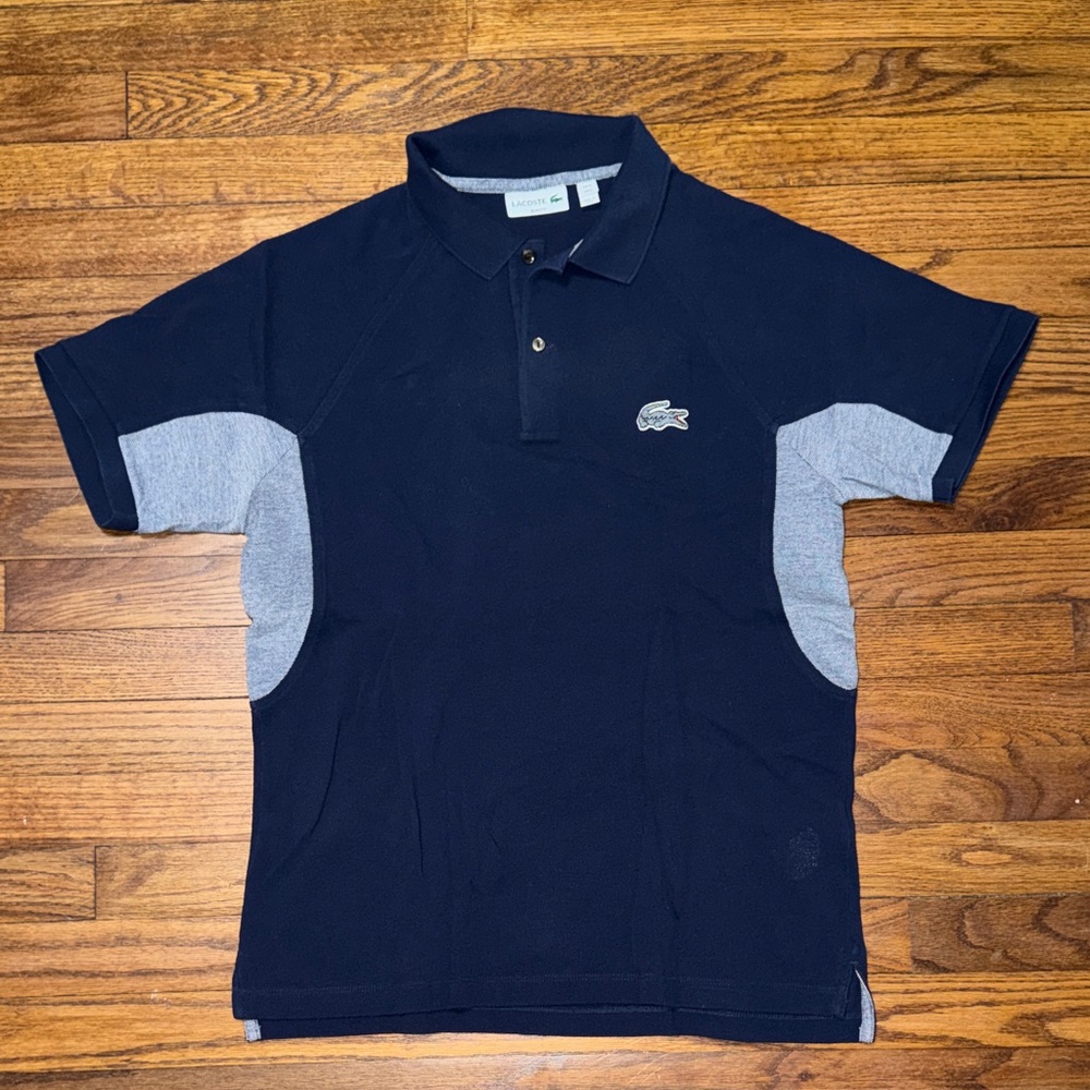 Lacoste Men's Polo Shirt in Dark Blue and Light Gray. Slim Fit